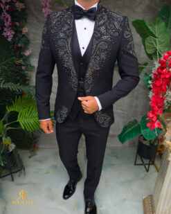 Costum negru elegant MIRE/NAS cu strasuri, set: 4 piese - C5563