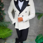Elegant ivory/black GROOM/BEST MAN white suit, set: 4 pieces - C5565