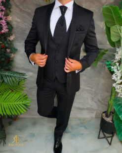 Costum negru NAS/MIRE, Sacou, Pantalon, Vesta, Cravata- C5550
