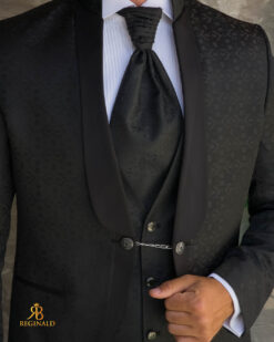 Costum negru NAS/MIRE, Sacou, Pantalon, Vesta, Cravata- C5546 - immagine 5