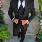Traje negro NAS/MIRE, chaqueta, pantalón, chaleco y corbata - C5544