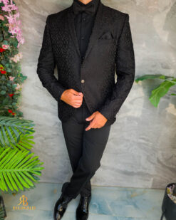 Costum Negru cu broderie 3D, NAS/MIRE, Sacou, Pantalon, Papion- C5545