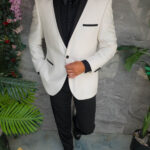 White Suit with Black Satin Lapel, GROOM/BEST MAN, Jacket, Trousers and Bow Tie - C5543