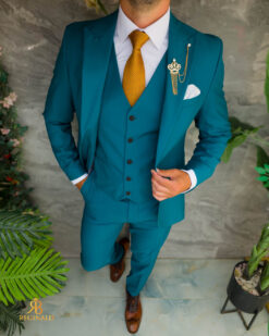O perspectivă alternativă asupra modelului Costum de bărbați, Verde-Albastrui : Sacou, Vesta si Pantalon - C5540