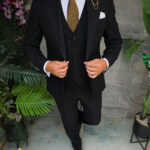 Costum negru, Sacou, Vesta si Pantalon, lana de vara 100% Super 200`S - C5537