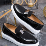 Men's casual loafers, black patent leather, ultra-lightweight chunky sole – AD951