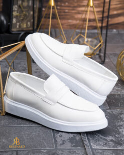Mocasines casuales para hombre, blancos, con suela alta ultraligera – AD950
