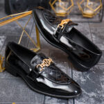 Pantofi de bărbați / Loafers, Lăcuiți cu model si accesoriu - P2029