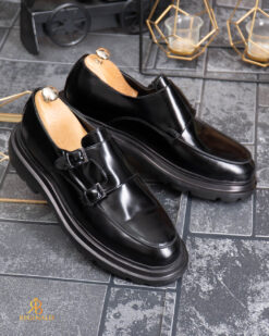 O perspectivă alternativă asupra modelului Pantofi Loafers Reginald, Double Monk Strap, negri, din piele 100% naturala - P2052