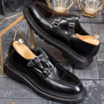Scarpe mocassini Reginald, Double Monk Strap, nere, in pelle naturale 100% - P2052