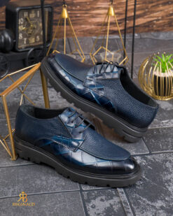 Pantofi de barbati, Albaștri cu model croc, din piele naturala- P2064