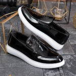 Mocasines informales para hombre, negros lacados, suela alta ultraligera – AD962