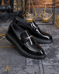 Mocasini de barbati casual, negri lăcuiti, talpa inalta ultra-usoara – AD964