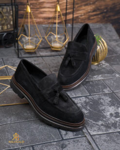 Pantofi Loafers Reginald, Piele Întoarsă, negri- 100% naturala - P2061