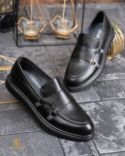 O perspectivă alternativă asupra modelului Mocasini de barbati casual, negri,Double Monk Strap, talpa inalta ultra-usoara – AD954