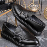 Mocassins décontractés pour homme, noirs, à double boucle, semelle haute ultra-légère – AD954