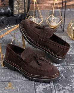 Pantofi Loafers Reginald, Piele Întoarsă maro- 100% naturala - P2049