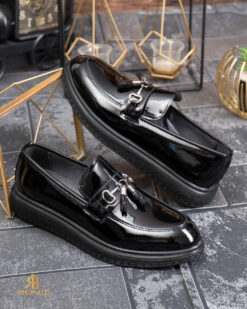 Mocasini de barbati casual, negri lăcuiti, talpa inalta ultra-usoara – AD957