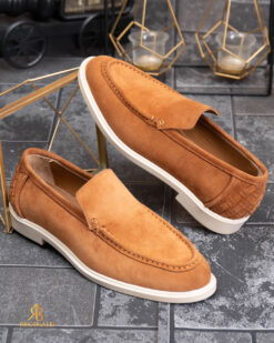 Mocasini Loafers Reginald Premium - 100% piele naturală întoarsă maro deschis - P2046
