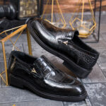 Scarpe mocassini Reginald Premium in pelle naturale verniciata effetto coccodrillo - P2033