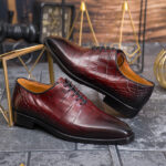 Pantofi de barbati, Bordeaux, din piele naturala cu model croc- P2032