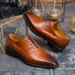 Pantofi de barbati, Maro, din piele naturala cu model croc- P2030