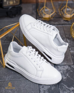 Baskets pour homme, blanches, en cuir naturel - P2076