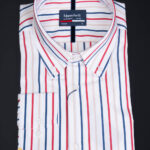 Men's white shirt with multicoloured stripes, Cutaway collar - CR206