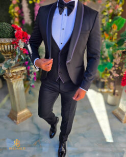 Costum negru NAS/MIRE, Sacou, Vesta, Pantalon, Papion- C5612