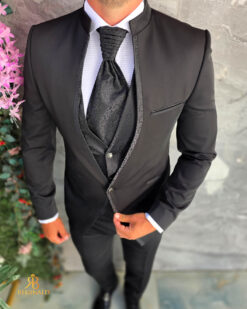 Costum negru NAS/MIRE, Sacou,Vesta, Pantalon, Cravata - C5614 - immagine 7