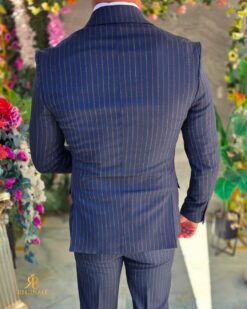 Costum bărbătesc Bleumarin cu dungi, Double-Breasted- C5607 - Imagen 8