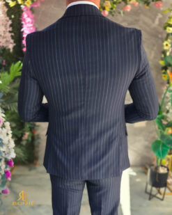 Costum bărbătesc Bleumarin cu dungi, Double-Breasted- C5603 - immagine 10