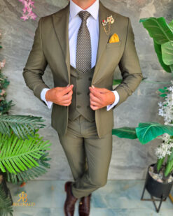 Abito da uomo, verde oliva: giacca, gilet e pantaloni - C5582
