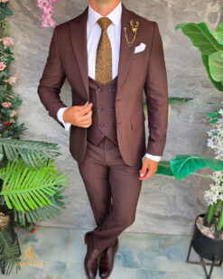 Costum de bărbați, Maro: Sacou, Vesta si Pantalon- C5584 - imagine 2