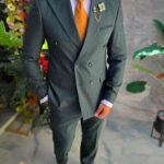 Men's suit, Green with brown stripes, Jacket and Trousers, Double Breasted - C5586