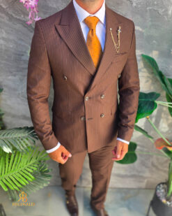 Una visione alternativa del Costum de bărbați, Maro cu dungi bleu: Sacou si Pantalon, Double Breasted- C5585