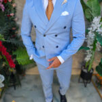 Double-breasted slim fit men's suit – Baby blue – C5574