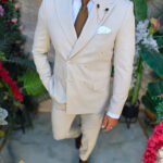 Costume pour homme, beige : veste et pantalon, à double boutonnage - C5572