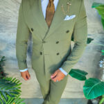 Men's suit, Olive green, Blazer and trousers, Double-breasted - C5570