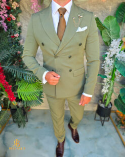 Una visione alternativa del Costum bărbătesc, Verde- Olive, Sacou si Pantalon, Double Breasted- C5570
