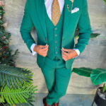 Traje de hombre, corte entallado, verde claro: chaqueta, chaleco y pantalón - C5568