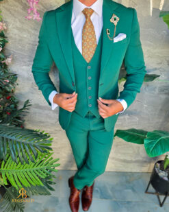 Costum de bărbați, Slim Fit, Verde deschis: Sacou, Vesta si Pantalon- C5568