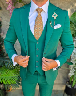 O perspectivă alternativă asupra modelului Costum de bărbați, Slim Fit, Verde deschis: Sacou, Vesta si Pantalon- C5568