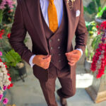 Brown suit, jacket, waistcoat and trousers, 100% summer wool – C5597