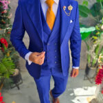 Blue suit, jacket, waistcoat and trousers, 100% summer woollen fabric – C5596