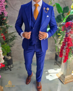 O perspectivă alternativă asupra modelului Costum albastru, Sacou, Vesta si Pantalon, lana 100% de vara - C5596