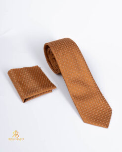 Conjunto de corbata y pañuelo dorado con estampado - CV1325