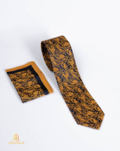 Conjunto de corbata y pañuelo dorado con estampado - CV1308