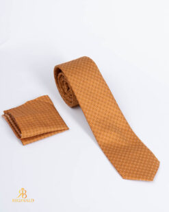 Conjunto de corbata y pañuelo dorado con estampado - CV2323