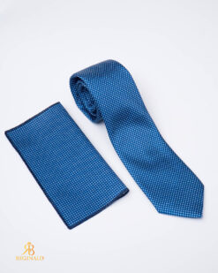 Ensemble cravate et mouchoir, bleu marine à motifs - CV1295